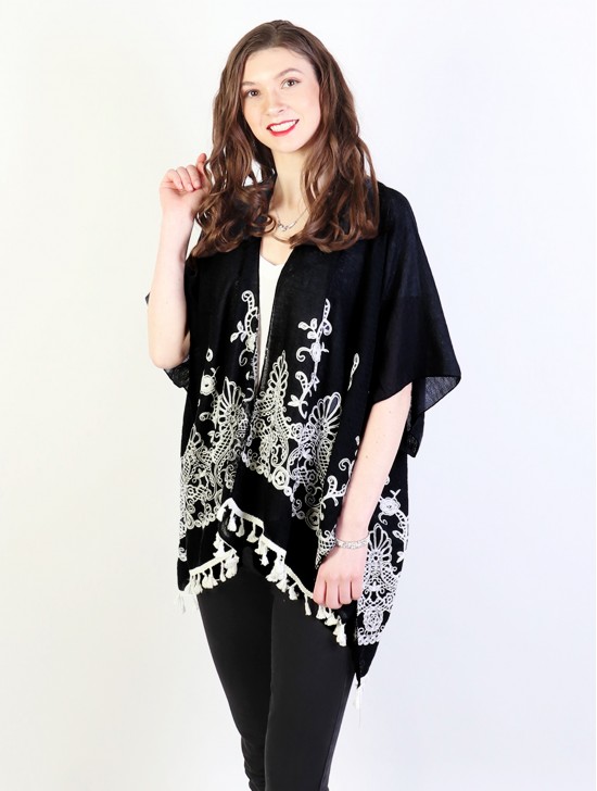 Kimono/ Paisley mesh embroidery